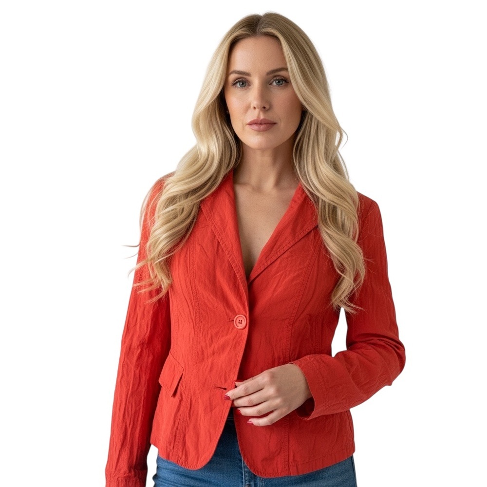 RIANI RED CHIFFON BLAZER SINGLE BREAST  JACKET MADE IN POLAND SIZE 12